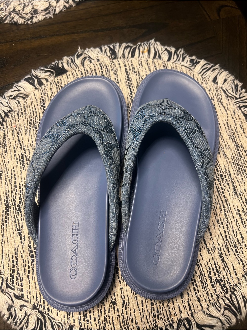 Coach Denim Blue Signature Crystal Thong Sandals size 9